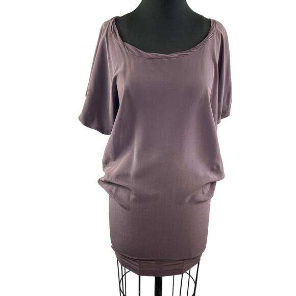Anthropologie Left of Center Purple Bodycon Dress Boat Neck Short Sleeve M - Picture 1 of 8
